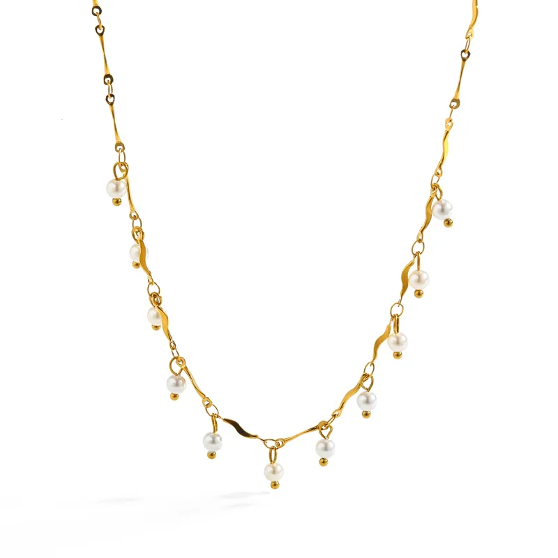 Χρυσό Κολιέ με Πέρλες από Ανοξείδωτο Ατσάλι
